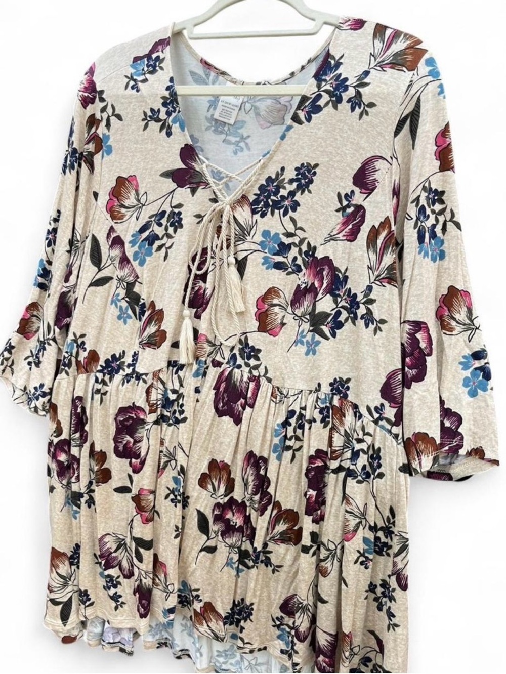 Terra & Sky Cream Floral Tie-Front Peasant Tunic - Picture 3 of 7